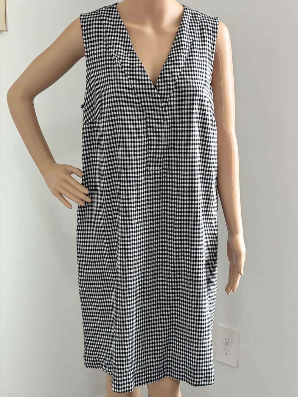 Sonoma Black White Gingham Shift Dress L NWT Sleeveless